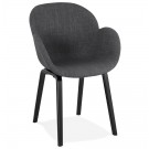 Chaise design avec accoudoirs 'SAMY' en tissu gris et pieds en bois noir