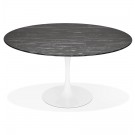 Table à manger 'SHADOW' ronde en verre noir effet marbre et pied central blanc - Ø 140 CM