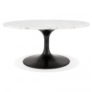 Table basse de salon 'URSUS MINI' en pierre blanche effet marbre avec un pied central noir