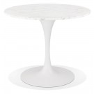 Table à dîner ronde 'URSUS' en pierre blanche effet marbre et métal blanc - Ø 90 cm