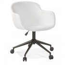 Chaise de bureau pivotante 'VIVIANE' en tissu bouclé blanc sur roulettes