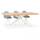 Table à diner 'WALABY' en bois finition naturelle avec pied central en x blanc - 200x100 cm