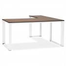 Bureau d'angle design 'XLINE' en bois finition Noyer et métal blanc (angle au choix) - 160 cm