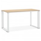 Petit bureau droit design 'XLINE' en bois finition naturelle et métal blanc - 140x70 cm