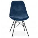 Chaise design 'ZAZY' en velours bleu et pieds en métal noir