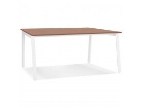 Table de réunion / bureau bench 'AMADEUS SQUARE' en bois finition Noyer et métal blanc -160x160 cm