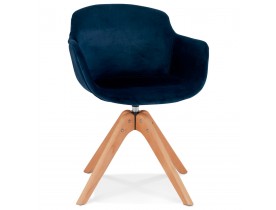 Chaise avec accoudoirs 'BERNI' en velours bleu et pieds en bois naturel