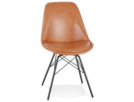 Chaise design 'BRAVO' en matière synthétique brune et pieds en métal noir