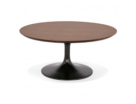 Table basse de salon ronde 'BUSTER MINI' en bois finition Noyer et pied en métal noir - Ø 90 cm