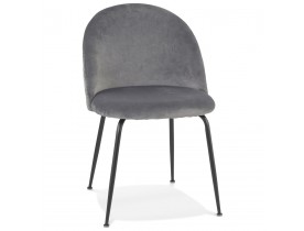 Chaise au style rétro 'CLARENCE' en velour gris clair et pieds en métal noir