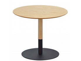 Table basse design ronde 'DILA H40' en bois finition naturelle et métal noir