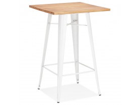 Table haute style industriel 'DARIUS' en bois foncé et pieds en métal blanc