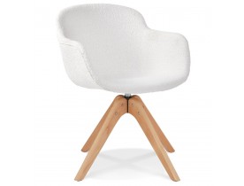 Chaise à accoudoirs style scandinave 'DESMA' en tissu bouclé blanc et bois naturel
