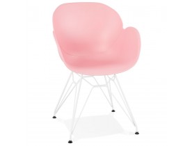 Chaise moderne 'FIDJI' rose avec pieds en métal blanc