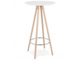 Table haute / Mange-debout rond 'GALA' en bois blanc et pieds finition naturelle