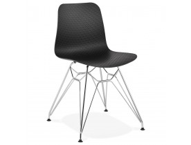 Chaise design 'GAUDY' noire avec pied en métal chromé
