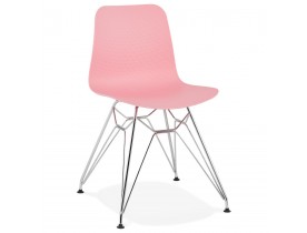 Chaise design 'GAUDY' rose avec pied en métal chromé