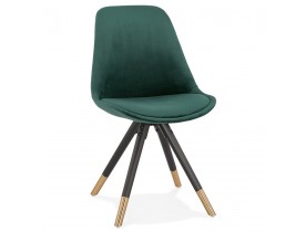 Chaise design 'HAMILTON' en velours vert et pieds en bois noir