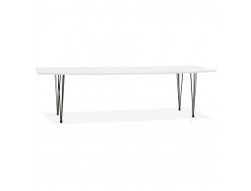 Table à dîner design extensible 'HUSKI' blanche avec pieds noirs style industriel - 170(270)x100 cm