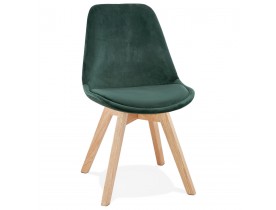 Chaise en velours vert 'JOE' avec structure en bois naturel