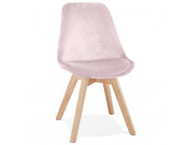 Chaise en velours rose 'JOE' avec structure en bois naturel