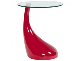 Table d'appoint 'KOMA' design en verre et pied rouge