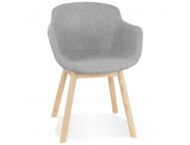 Chaise avec accoudoirs 'LAMBIC' en tissu gris clair et pieds en bois naturel