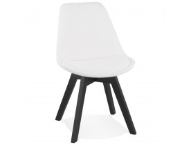 Chaise design 'LINETTE' en tissu bouloché blanc et pieds en bois noir