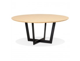 Table de salle à manger ronde 'LULU' en bois finition naturelle et métal noir - Ø120 cm