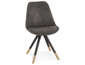 Chaise design 'MAGGY' en microfibre grise et pieds en bois noir