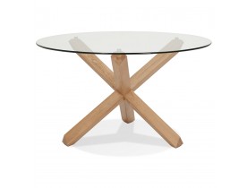 Table ronde design 'MAGIK' en verre et chêne massif