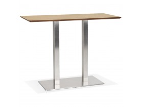 Table haute design 'MAMBO BAR' en bois finition naturelle avec pied en métal brossé - 150x70 cm