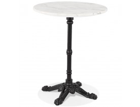 Petite table bistrot ronde 'MARAY' style rustique en pierre blanche effet marbre et métal noir - Ø 60 cm
