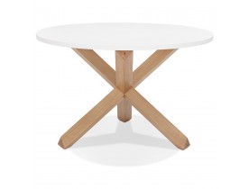 Table ronde design 'MARVEL' blanche et chêne massif - Ø 120 cm