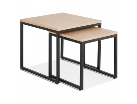 Set de 2 tables gigognes emboîtables style industriel 'MOMA' en bois finition naturelle et métal noir