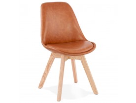 Chaise design 'NIAGARA' brune avec pieds en bois finition naturelle