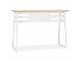Table de bar haute 'NIKI' en bois finition naturelle et pied en métal blanc - 150x60 cm