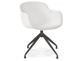 Chaise pivotante avec accoudoirs 'NOCTURN' en tissu bouclé blanc et métal noir