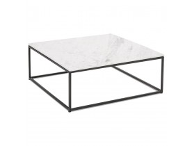 Table de salon carrée 'PATIO' en marbre blanc et métal noir