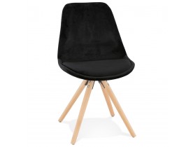 Chaise vintage 'RICKY' en velours noir et pieds en bois naturel