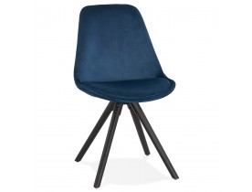 Chaise vintage 'RICKY' en velours bleu et pieds en bois noir