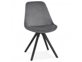 Chaise vintage 'RICKY' en velours gris et pieds en bois noir