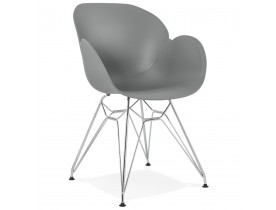 Chaise moderne 'UNAMI' grise en matière plastique avec pieds en métal chromé