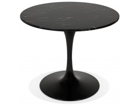 Table à dîner ronde 'URSUS' en pierre noire effet marbre et métal noir - Ø 90 cm