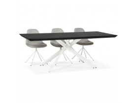 Table à diner design 'WALABY' en bois noir avec pied central en x blanc - 200x100 cm