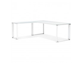 Grand bureau de direction en angle 'XLINE' en verre blanc (angle au choix) - 200 cm