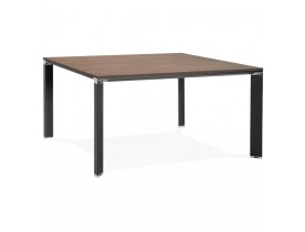 Table de réunion / bureau bench 'XLINE SQUARE' en bois finition Noyer et métal noir - 140x140 cm