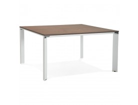 Table de réunion / bureau bench 'XLINE SQUARE' en bois finition Noyer et métal blanc - 140x140 cm