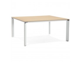 Table de réunion / bureau bench 'XLINE SQUARE' en bois finition naturelle et métal blanc - 160x160 cm