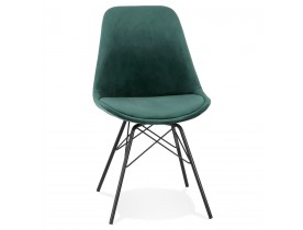 Chaise design 'ZAZY' en velours vert et pieds en métal noir